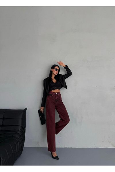 BPF Burgundy High Waist Wide Leg Jeans