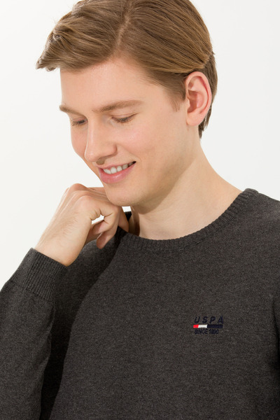 U.S. Polo Assn. Men's Anthracite Melange Crew Neck Knitwear Sweater 50268806 ...