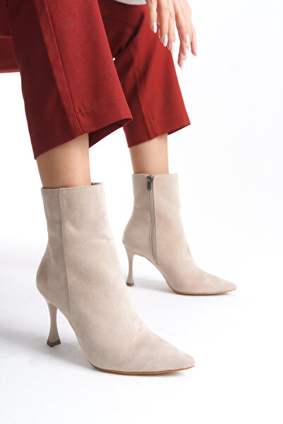 NITU Shoes Bej Süet Yüksek Topuklu Bot & Bootie