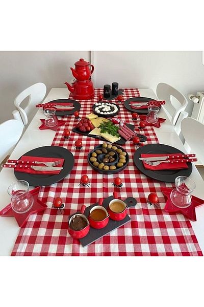EVYA Runner de lenjerie de rață Gingham - 40x110 cm, Service american, țesătură rezistentă la pete