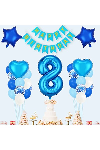 DÜVENCİ TİCARET Χρόνια Πολλά Μπλε Καρδιά Μεγάλο Αστέρι ΣΕΤ ΜΠΑΛΟΝΙΩΝ ΓΕΝΕΘΛΙΩΝ