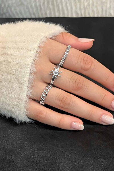 TREND COLLECTİON Zirkon Taşlı Gümüş Zarif Ayarlanabilir Güneş, Zincir, Yaprak...