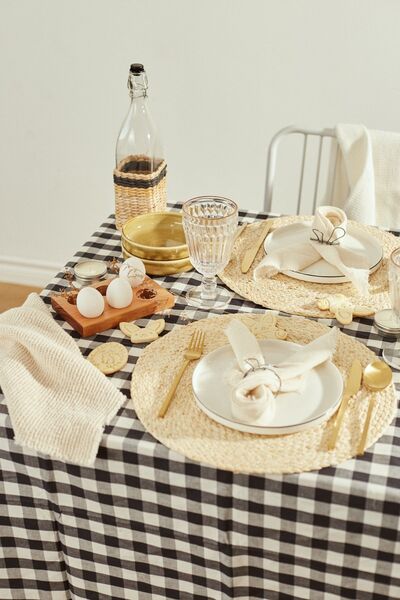 EVYA Gingham Duck Linen Tablecloth 130X170 cm Stain Resistant Fabric 4-6 People