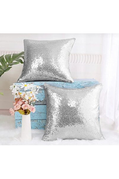 ByUtku 2-Piece Sequined Decorative Throw Pillow Case - Silver