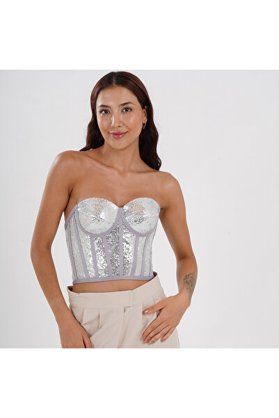 Metay Design Gri Korse Büstiyer Pul Payetli Model