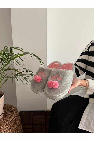 Behtah Kundura Fluffy Cherry Slippers - Γυναικείες παντόφλες σπιτιών, γούνινες παντόφλες και πακέτο προίκας
