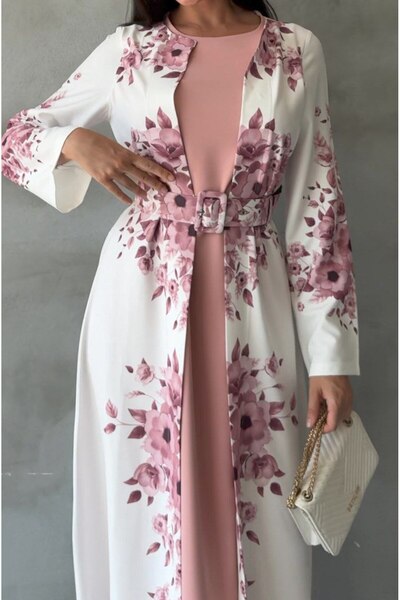 WellWay Rochie din stofă Babel importată (curea inclusă)-roz