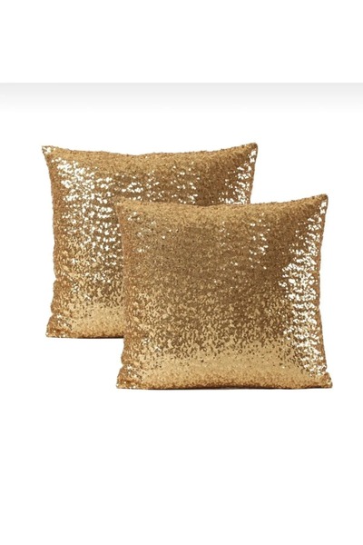 ByUtku 2'li Pullu Payetli Dekoratif Kırlent Kılıfı - Gold
