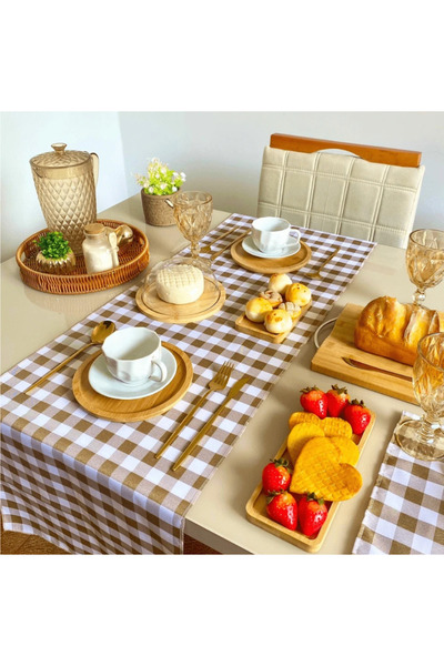 EVYA Gingham Duck Linen Runner - 40X110 Cm, American Service, Stain-Proof Fabric