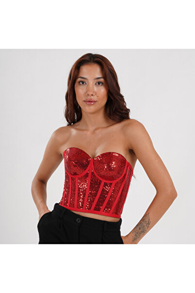 Metay Design Red Sequined Bodice Bustier Model