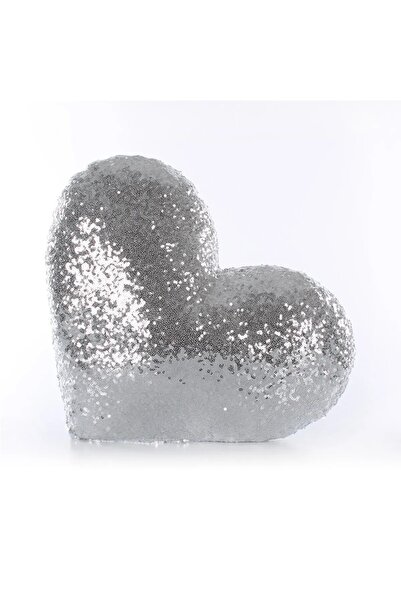 ByUtku Heart Shaped Sequined Decorative Pillow Full Inside