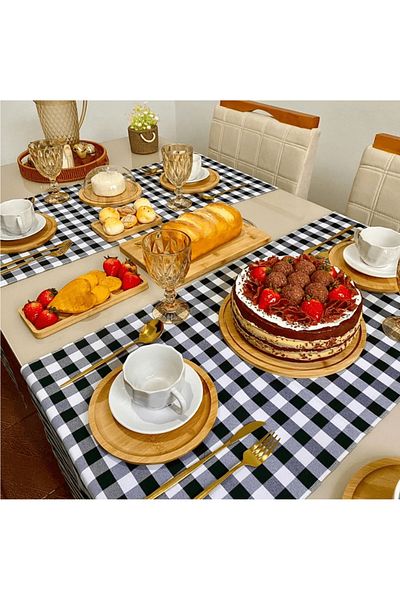 EVYA Runner de lenjerie de rață Gingham - 40x110 cm, Service american, rezistent la pete, culoare neagră