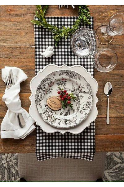 EVYA Runner de lenjerie de rață Gingham - 40x110 cm, Service american, țesătură rezistentă la pete