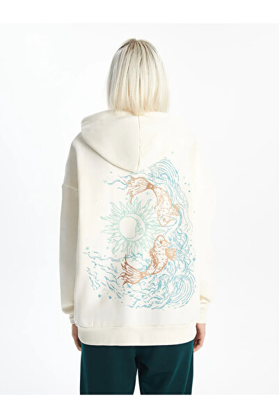 LC Waikiki Γυναικεία χοντρή κουκούλα XSIDE ανοιχτό μπεζ με στάμπα