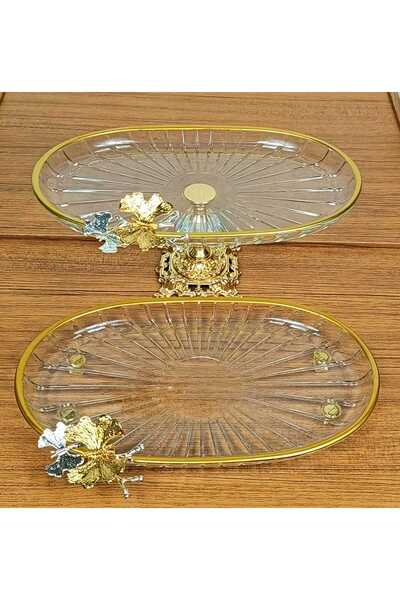 Elta Collection مجموعة من 2 حامل عرض كعك مسطح بيضاوي الشكل ذو أرجل معدنية كري...