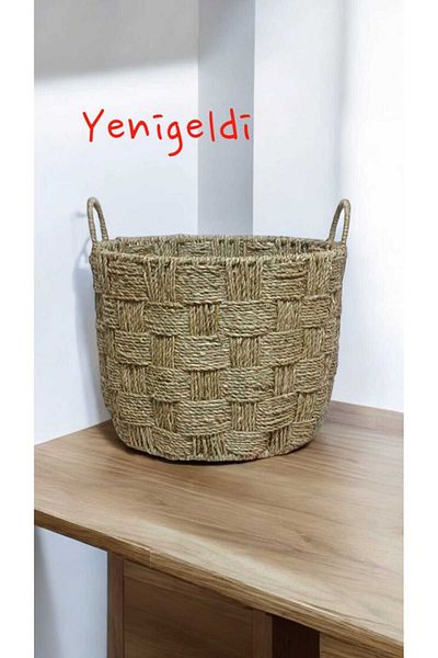 Yenigeldi Плетена кошница - 1 брой, с дръжки, декоративна и функционална, естествен цвят new240028or