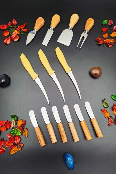 SWENCRAFT 6 Pcs Bamboo Butter - Jam, Chocolate and Cheese Knife, 3 Pcs Steel Serrated Kitchen Knife