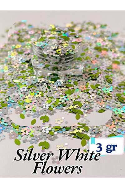 Sirius Hobi Epoksi Reçine Silver White Papatya Tırnak Makyaj Chunky Glitter 6 gr Hologramlı Sim 2x3gr