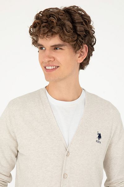 U.S. Polo Assn. Ανδρική πλεκτή ζακέτα Stone Melange Basic 50293531 -VR225