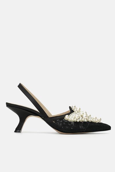 Jorbinol Rochie de seara brodata din dantela Dasha Pearl Pantofi dama