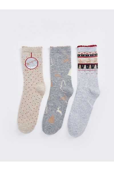 LC Waikiki LCW DREAM Christmas Themed Women's Socket Socks 3-Pack