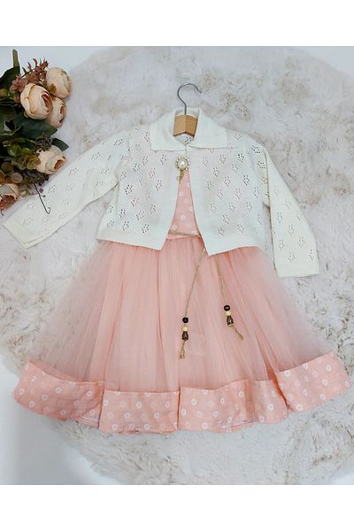 Şenkız Rochie pentru fete Tricotaj Bolero Tulle Eid Jacquard Rochie pentru fete