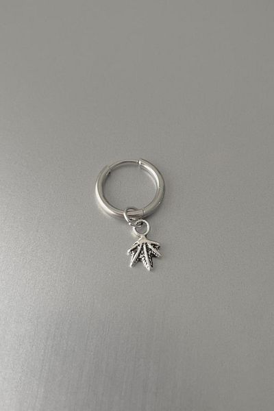 Jaida Moda Unisex Silver Leaf Figured Dangle Steel Hoop Earrings