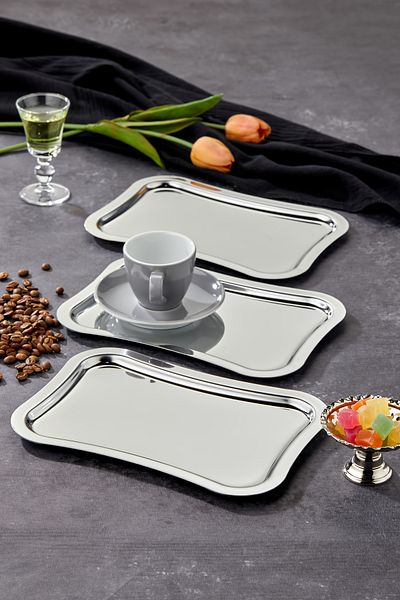 Milenay 24cm Chrome Presentation and Promise Engagement Tray - Avant-Garde Design, 3 Pieces
