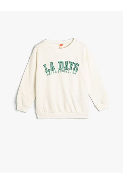 Koton Sweatshirt Long Sleeve Crew Neck City Themed Raised Cotton