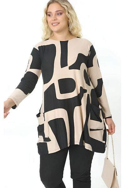 özle fashion Women's Large Size Patterned Pocket Tunic