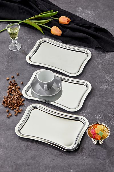 Milenay 24cm Chrome Presentation and Promise Engagement Tray - Avant-Garde Design, 3 Pieces