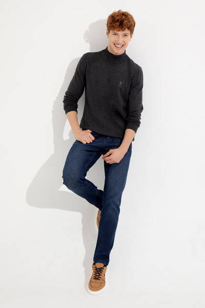 U.S. Polo Assn. Men's Anthracite Melange Turtleneck Basic Knitwear Sweater 50...