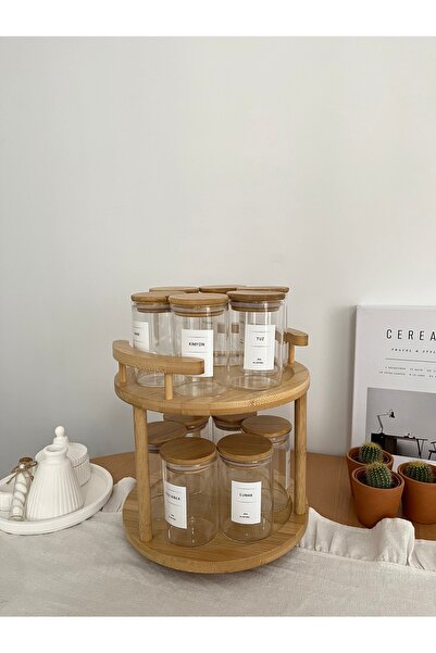 Mirilliahome طقم أرفف توابل زجاجية مع حامل دوار وغطاء من الخيزران - تصميم أني...