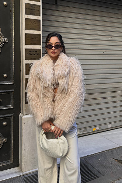 ASEDE Regular Size Soft Texture Lined Pocket Detail Plump Sunshine Fur Coat