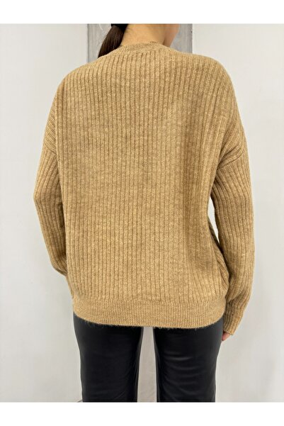 Modamorfo Mink Crew Neck Diamond Patterned Knitwear Sweater