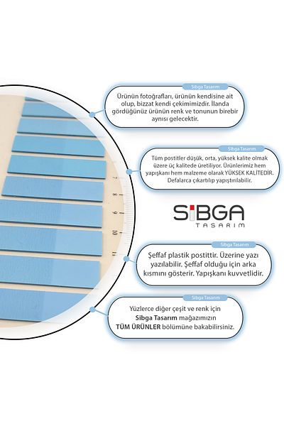 sibga tasarım Transparent Blue Post-It Bookmark Sticker - Note Paper