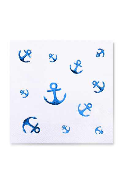 Story مجموعة من 16 منديلًا ورقيًا باللون الأبيض بنمط بحري مقاس 33 × 33 سم