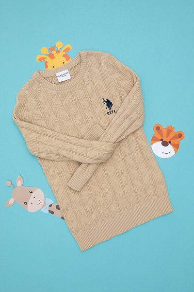 U.S. Polo Assn. سترة رملية أساسية برقبة دائرية للأولاد 50293551 -vr085
