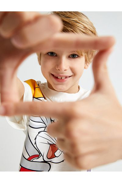 Koton Tricou cu mânecă scurtă din bumbac cu licență Bugs Bunny - Decolteu