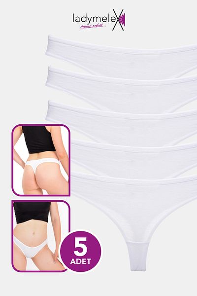 LadyMelex Women's Thong, White Classic Thong, 5-Pack, 100% Comfortable Soft Fabric