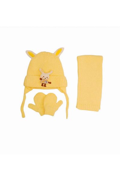 Kitti Kitty 0-12 Months Plush Rabbit Model for Baby Girl and Child - Inner Fleece Scarf Beanie Gloves Set of 3