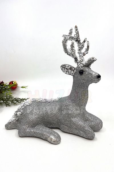 Huzur Party Store Κομψό Μοτίβο Ελάφι - Ασημί Χρώμα, Ασημί, 20x20 cm - Πρωτοχρονιάτικο Διακοσμητικό με Λεπτομέρεια Πίσω και Κέρατο
