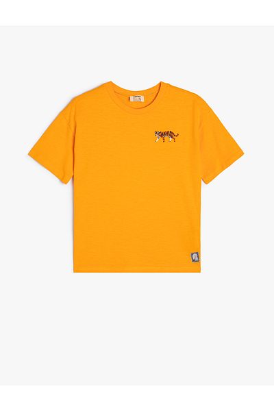 Koton Cotton Short Sleeve T-Shirt - Tiger Print, Crew Neck