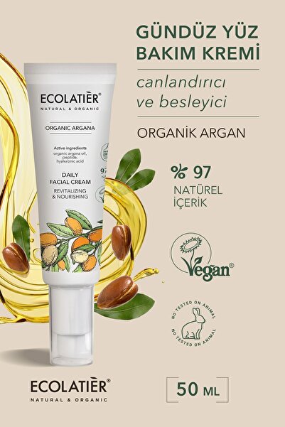 ECOLATIER Gündüz Yüz Nemlendirici Kremi 50 ml Organik Argan Yağlı Canlandırıc...