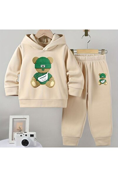 VESTIR BIEN Set de îmbrăcăminte pentru copii, bej, cu imprimeu urs