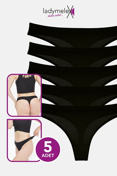 LadyMelex Women's Thong, Black Classic Thong, 5-Pack, 100% Comfortable Soft Fabric