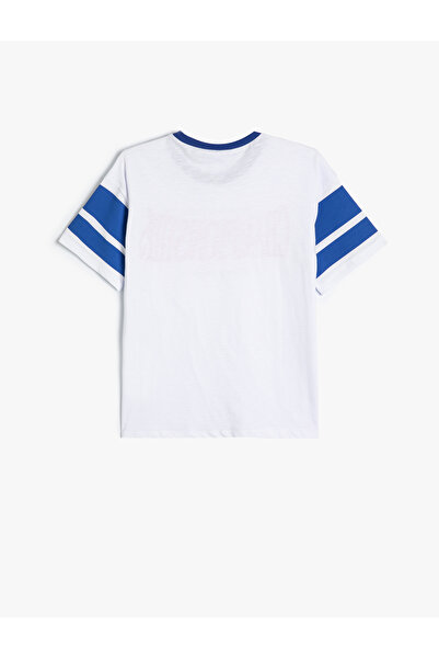 Koton Βαμβακερό μπλουζάκι με λαιμόκοψη - αθλητικό θέμα, κοντό μανίκι και μπλοκ χρώματος