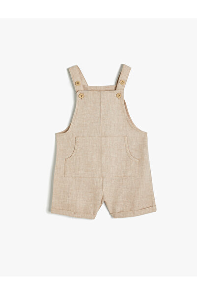 Koton Linen Kangaroo Pocket Salopet Jumpsuit - With Straps