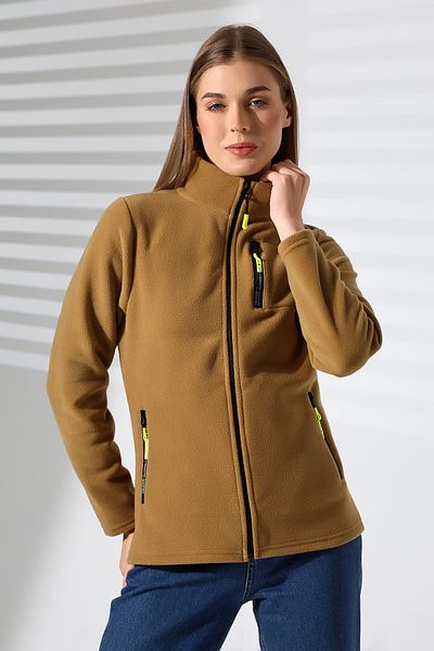 TİJA Mustard Women's Fleece Cardigan - Anti Pilling Non-Pilling Jacket with Zipper and Pockets