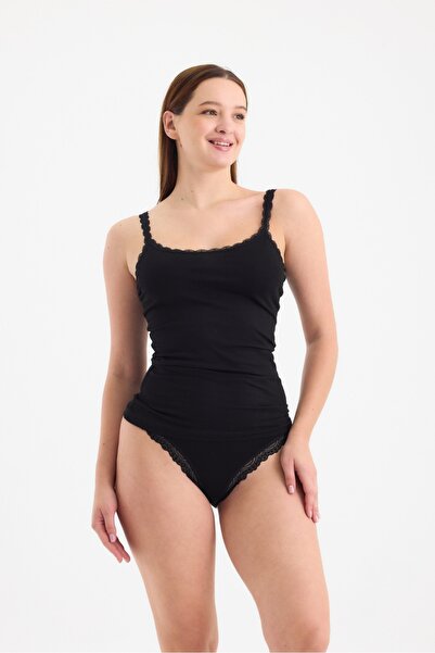 pattersty طقم رياضي وسراويل داخلية نسائية من الدانتيل القطني الأسود - حزام حبل